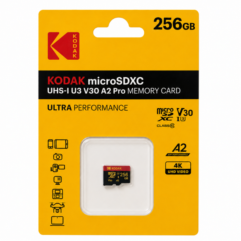 KODAK 256GB UHS-I U3 V30PRO Micro SD Hafıza Kartı