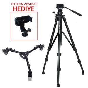 PDX 707 Pro Tripod + PDX 901 Dolly Tekerlek (Telefon Aparatı Hediyeli)
