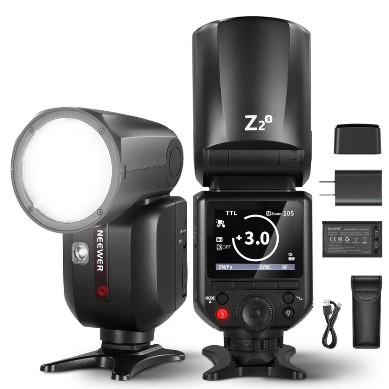 Z2PRO-S Sony Uyumlu 76W Yuvarlak Kafa Akülü Tepe Flaşı & Kubbe Difüzör