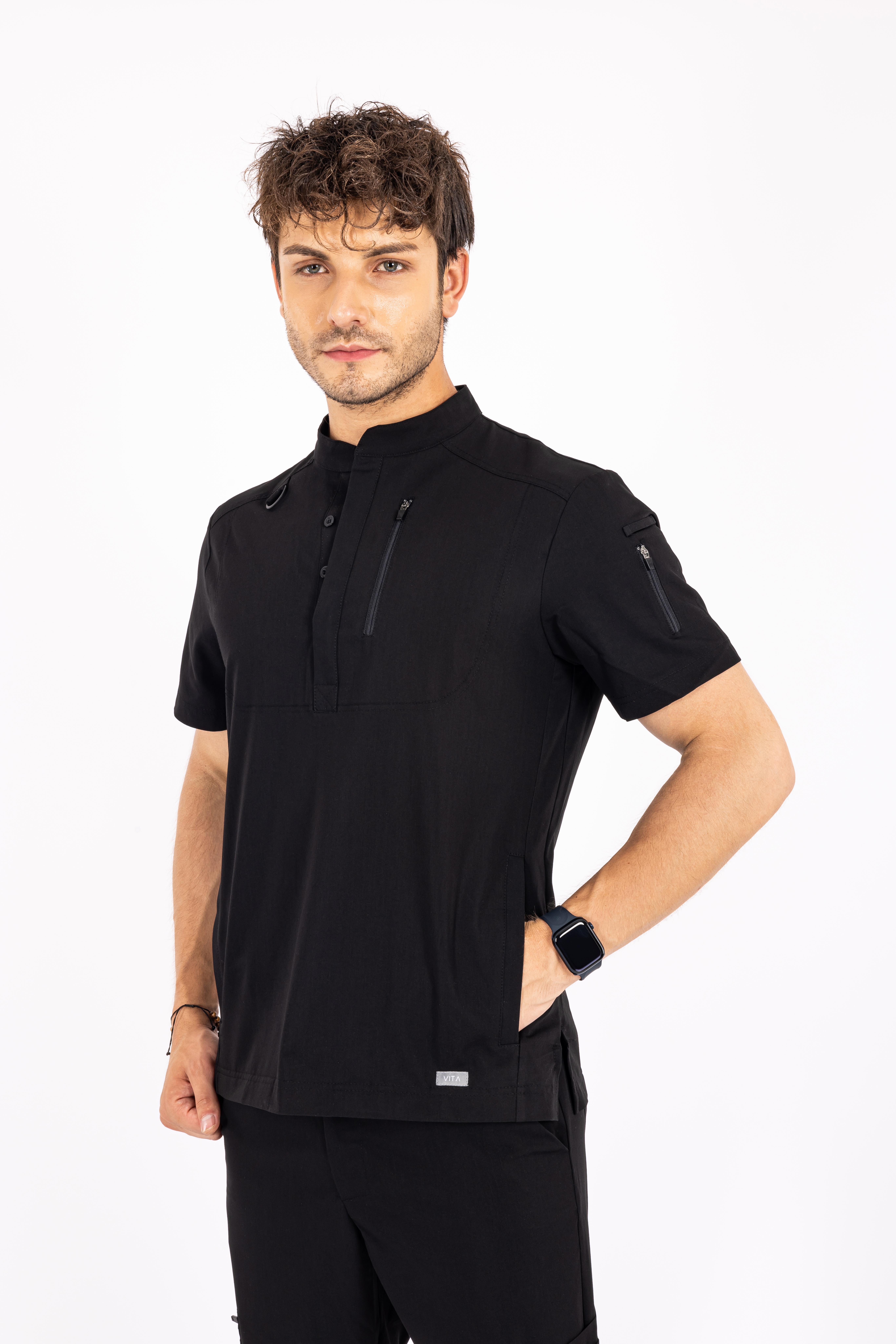 Freddo Vita Siyah Erkek Scrubs Üst - Medikal Giyim Uniform
