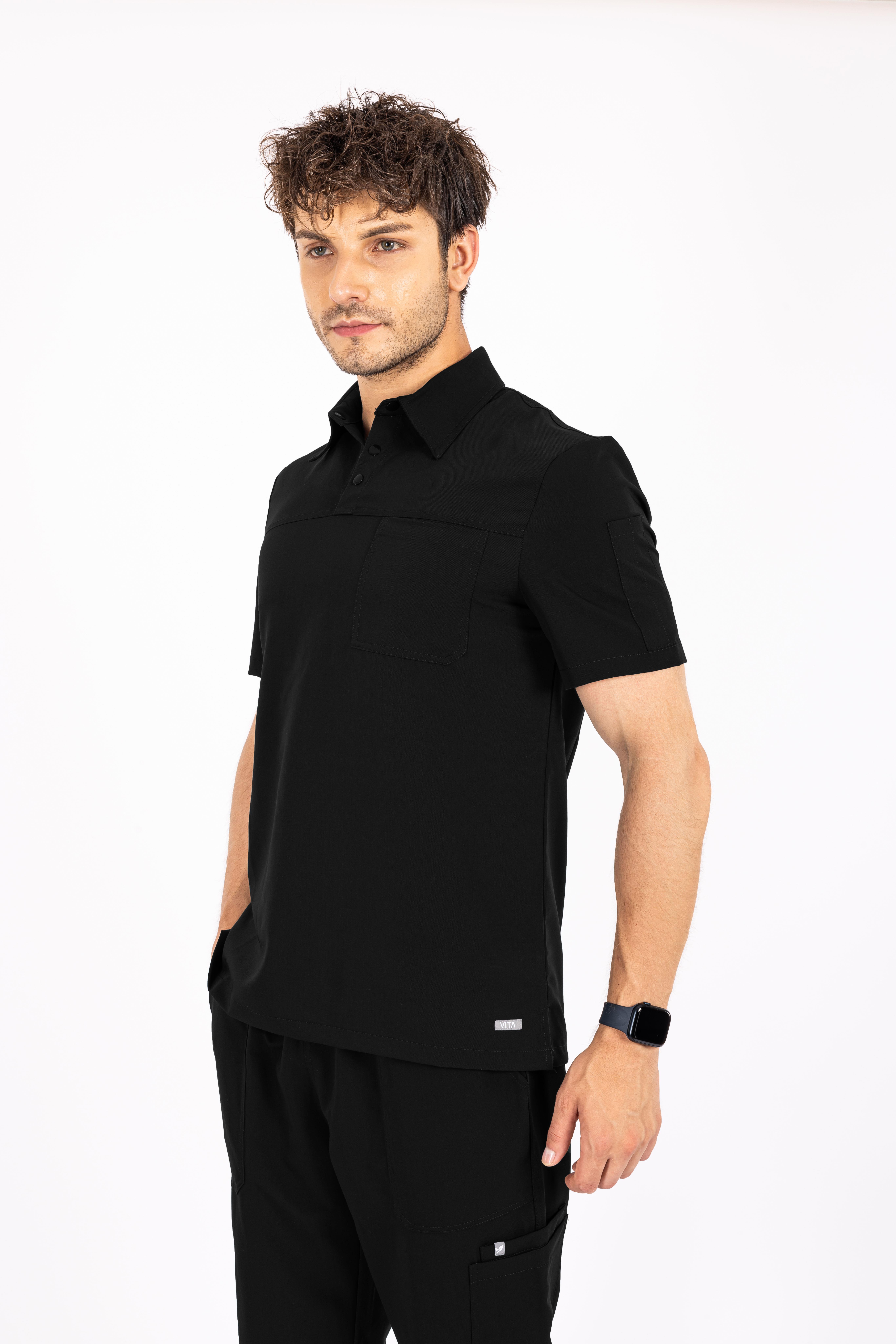 Gusto Vita Siyah Üst Erkek Scrubs Cerrahi Forma - Medikal Giyim Uniform