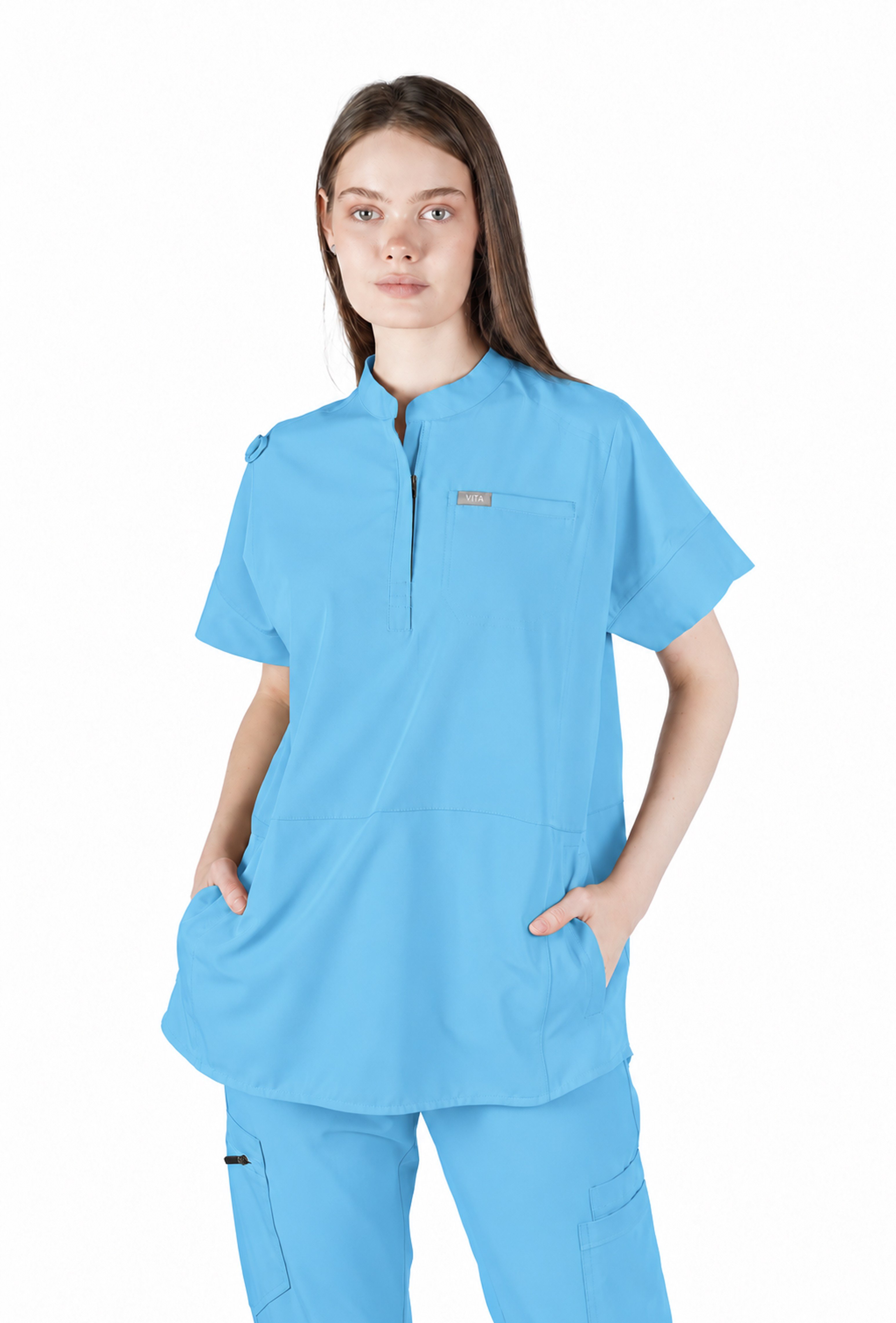 Bella VITA Alaska Blue Üst Kadın Scrubs Cerrahi Forma - Medikal Giyim Uniform