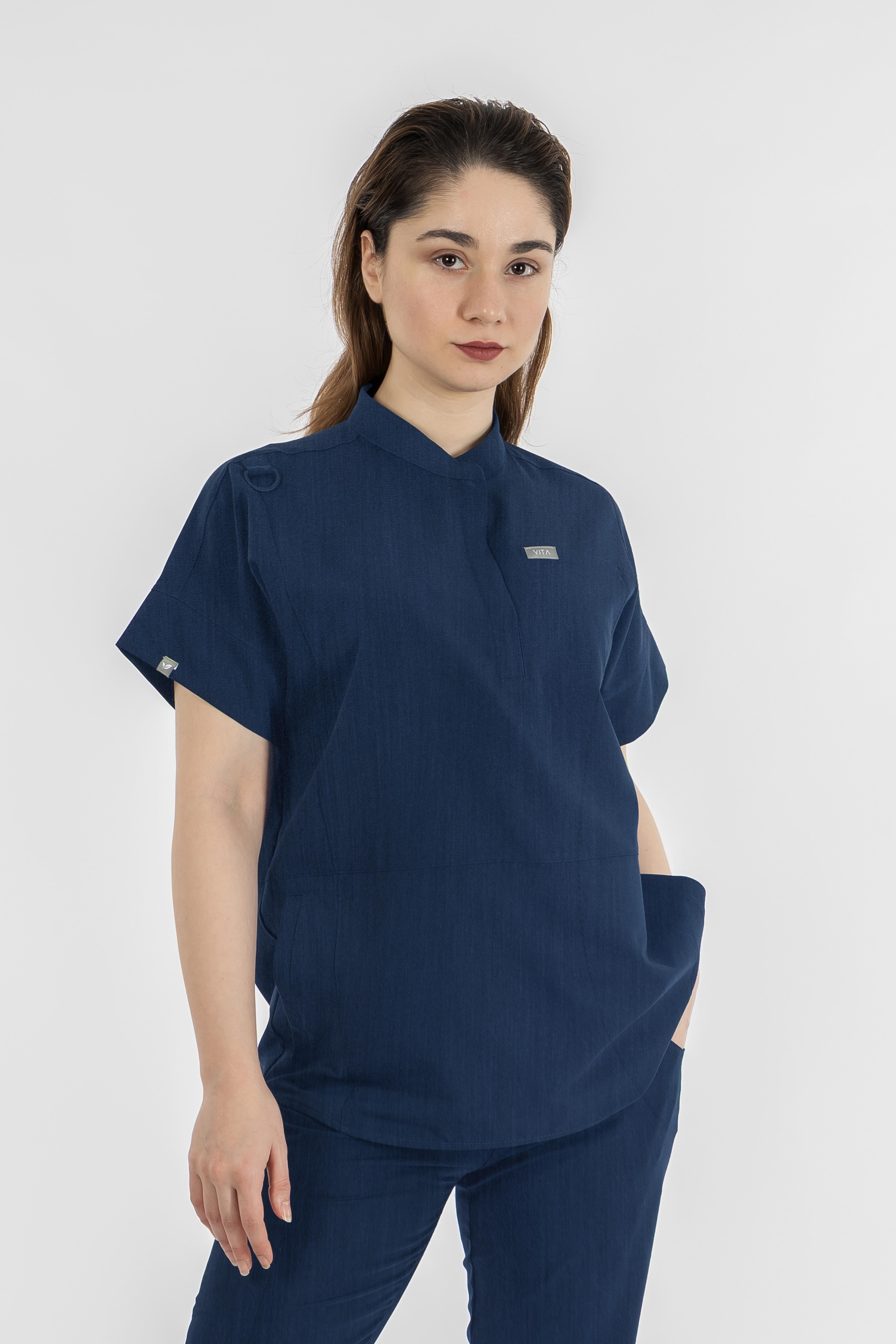 Bella VITA İndigo Üst Kadın Scrubs Cerrahi Forma - Medikal Giyim Uniform