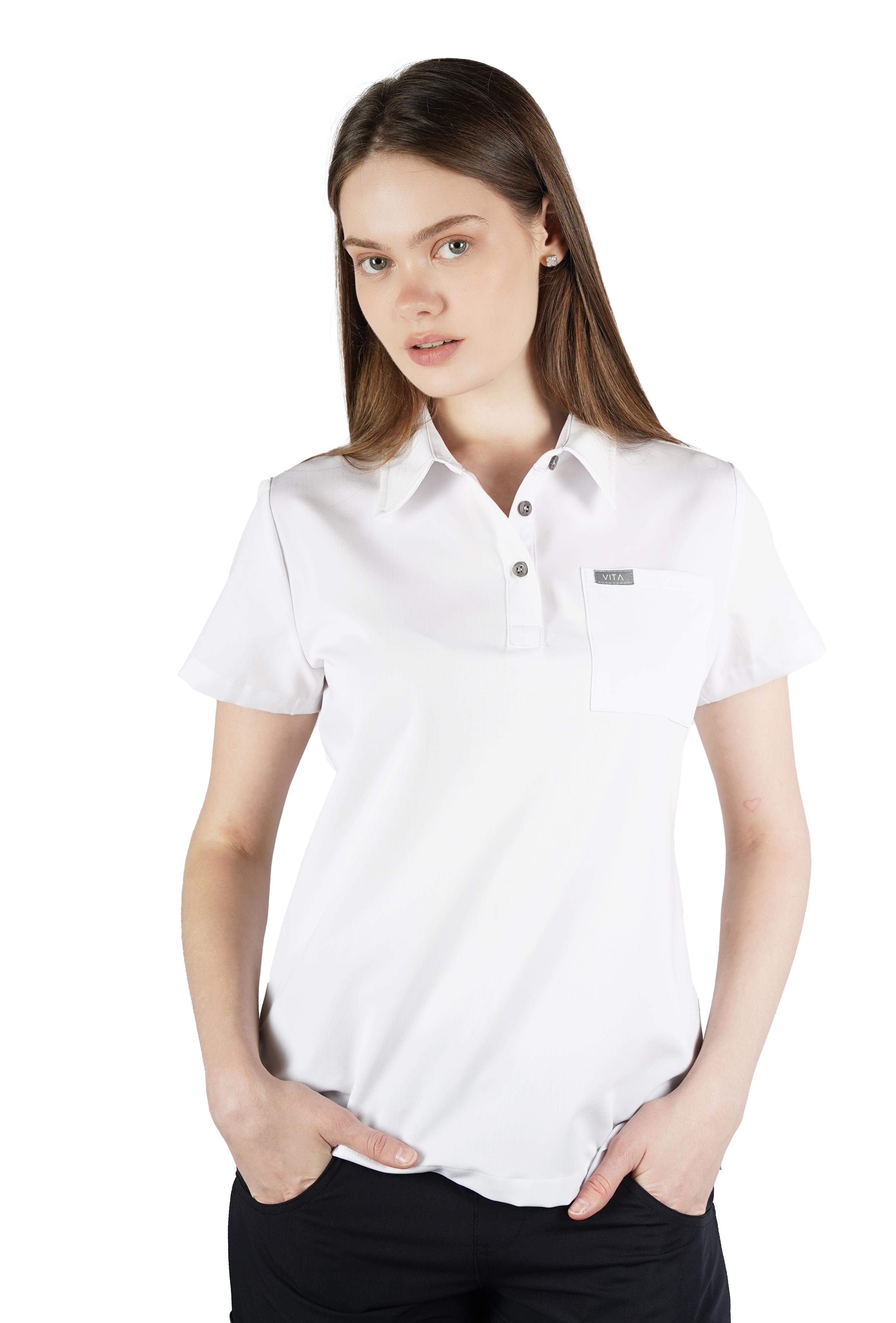 Collare Vita Beyaz Üst Kadın Scrubs Cerrahi Forma - Medikal Giyim Uniform