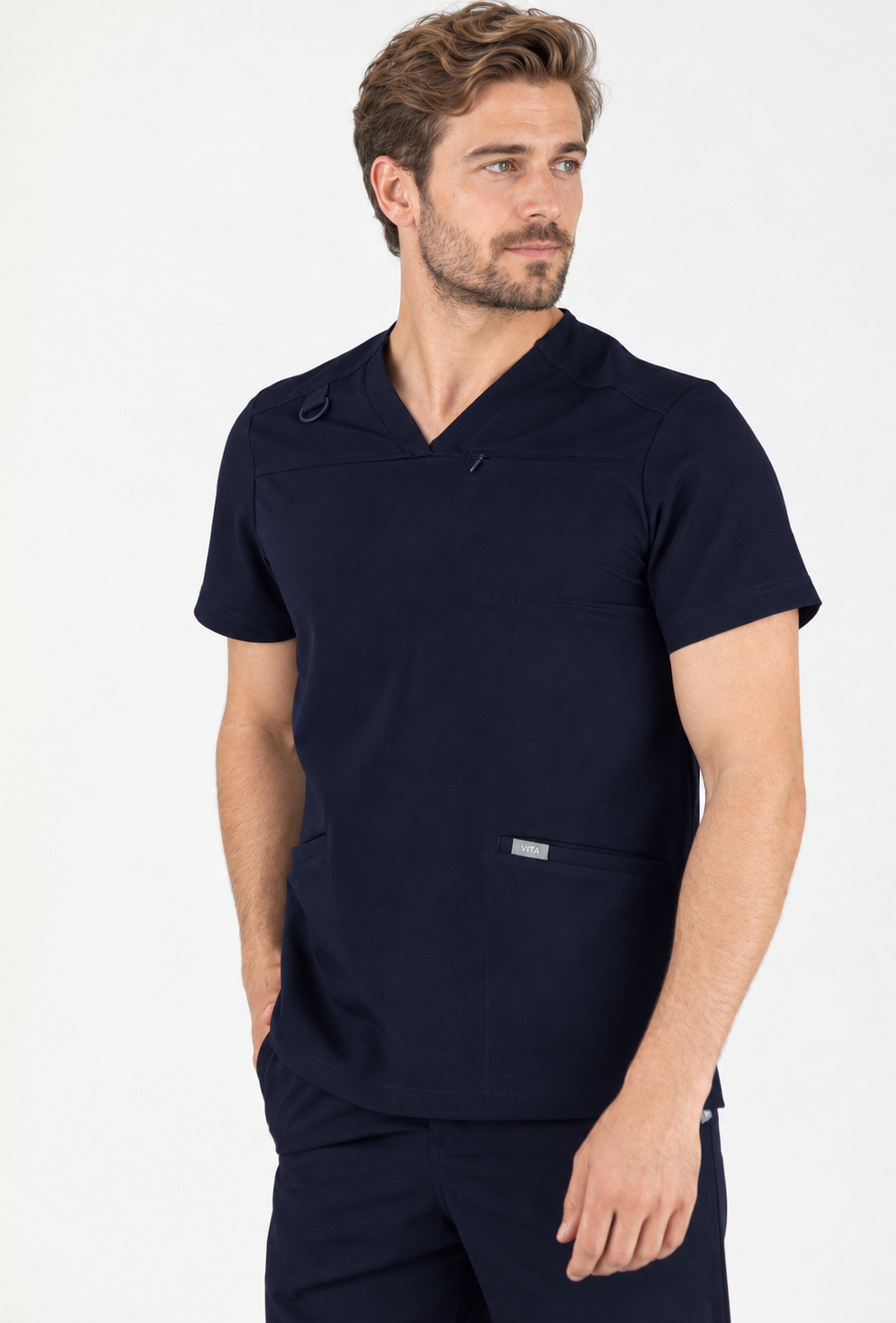 Felice Vita Koyu Lacivert Üst Erkek Scrubs Cerrahi Forma - Medikal Giyim Uniform