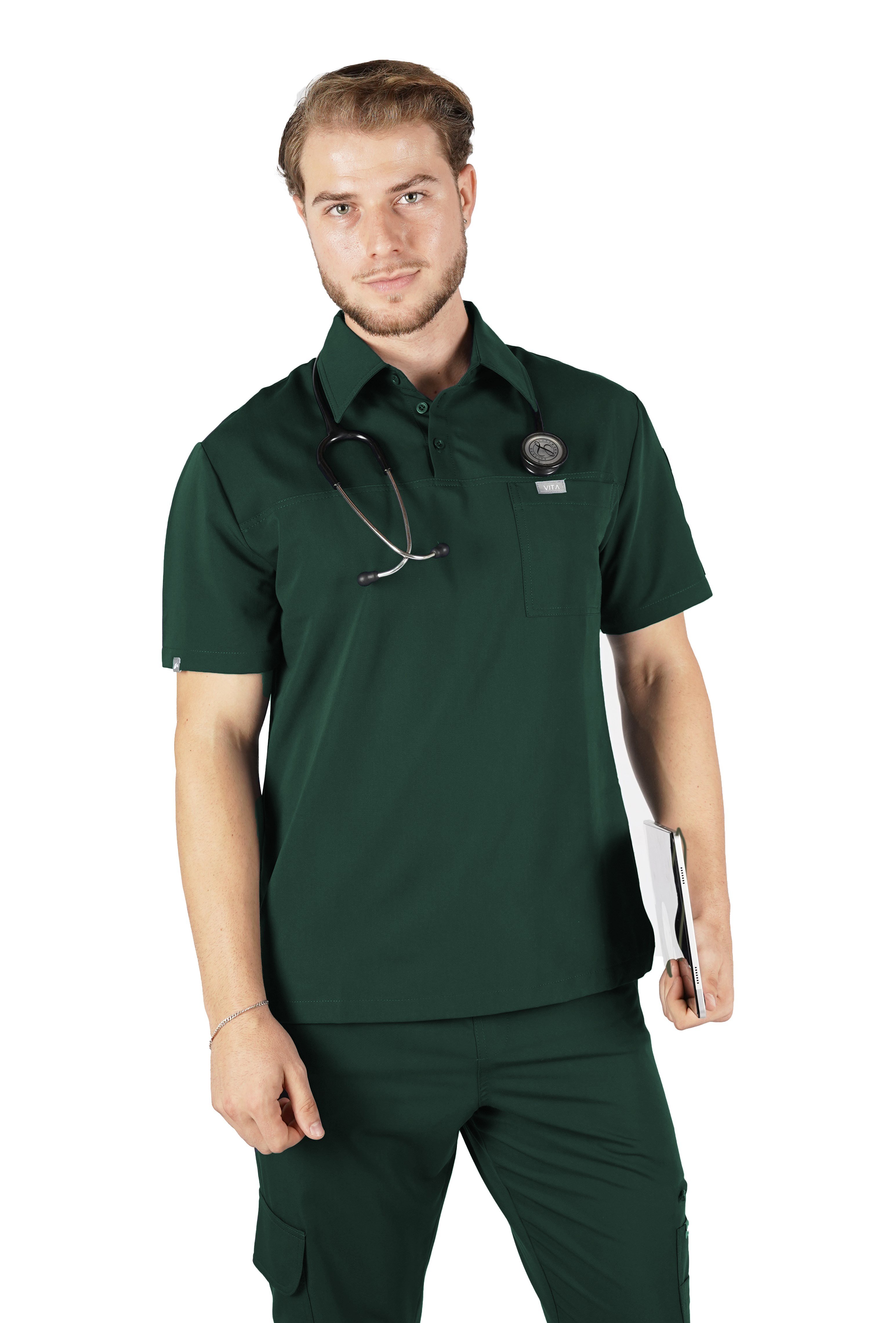 Gusto VITA Zümrüt Üst Erkek Scrubs Cerrahi Forma - Medikal Giyim Uniform