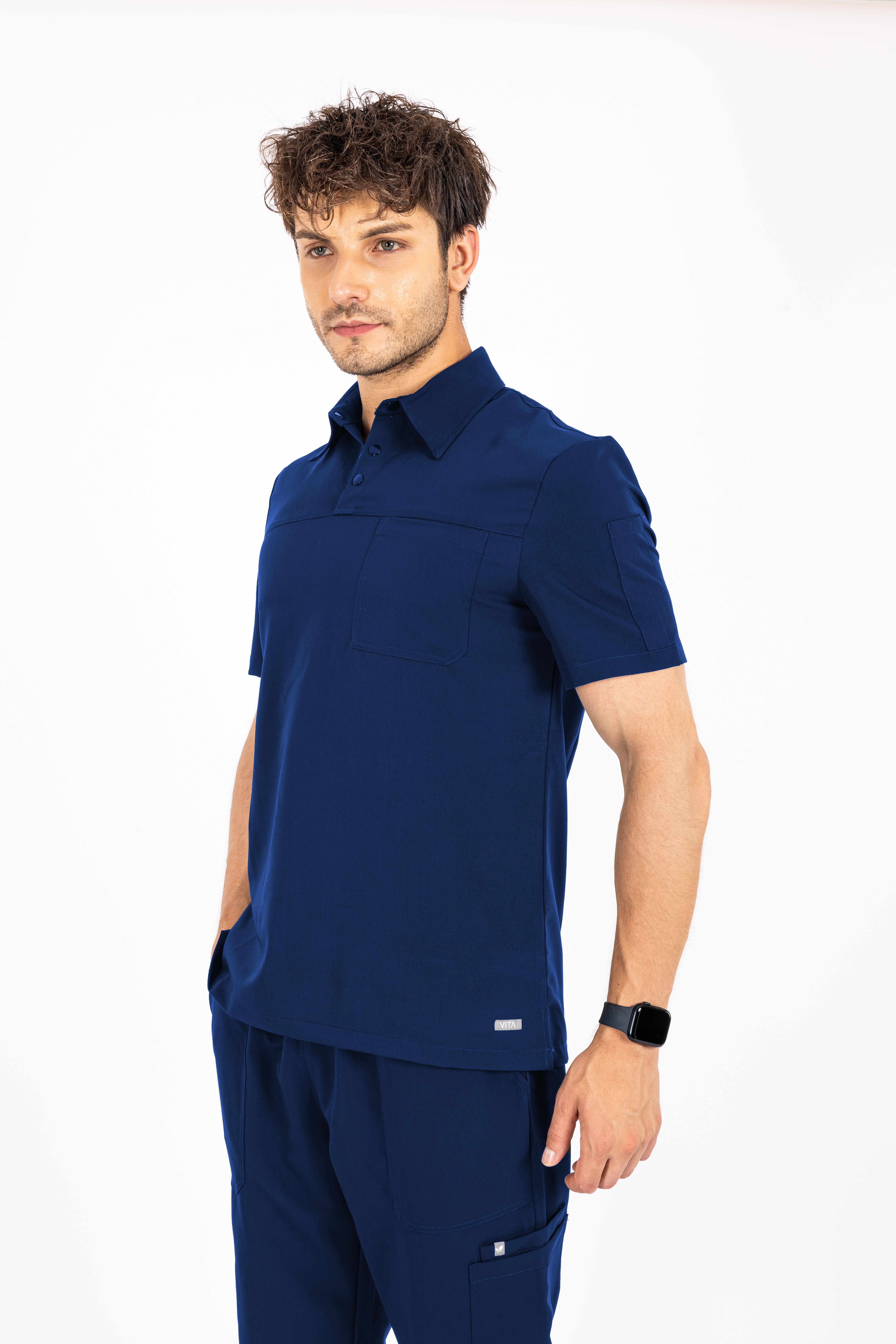 Gusto Vita Saks Mavisi Üst Erkek Scrubs Cerrahi Forma - Medikal Giyim Uniform