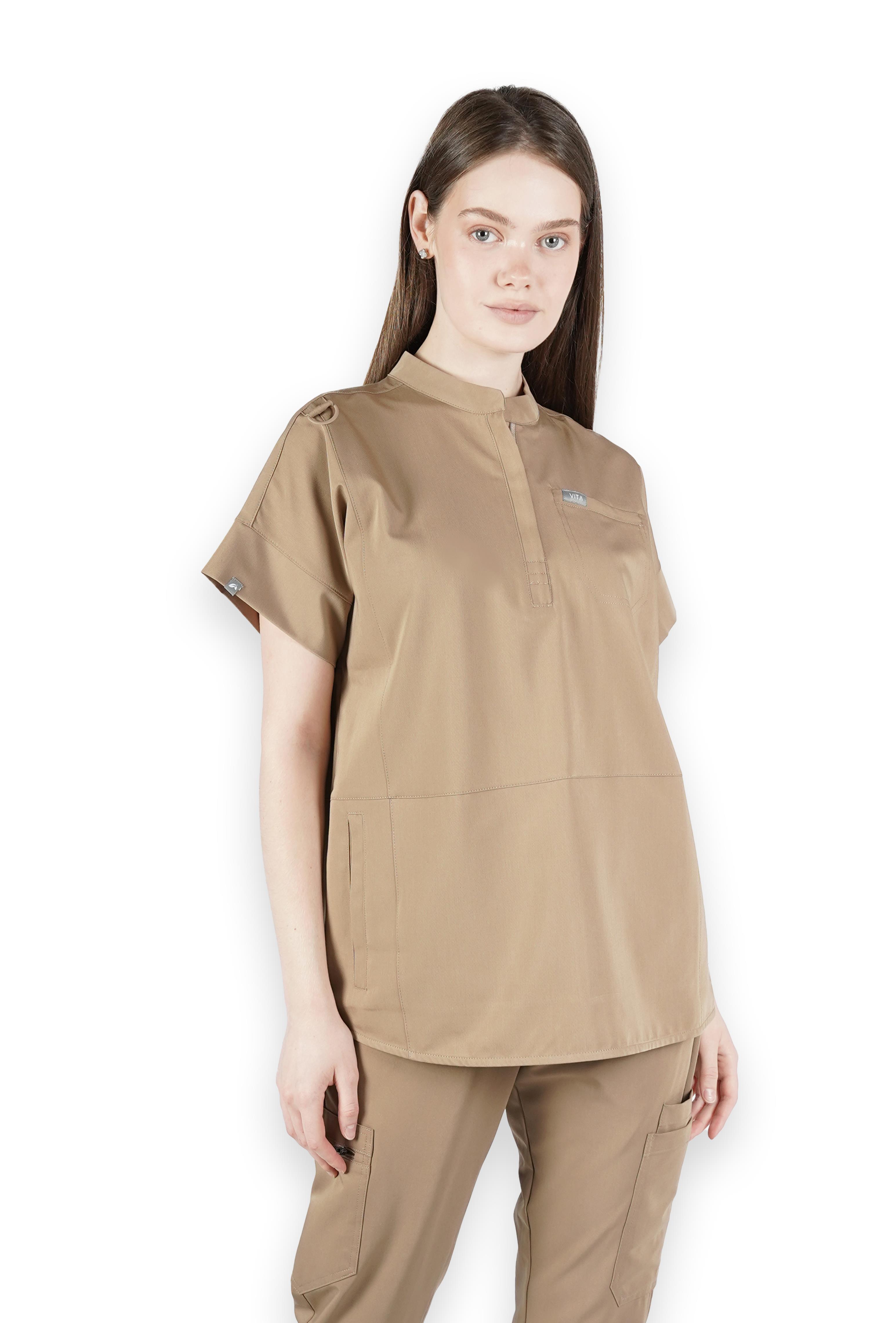 Bella VITA Bej Üst Kadın Scrubs Cerrahi Forma - Medikal Giyim Uniform