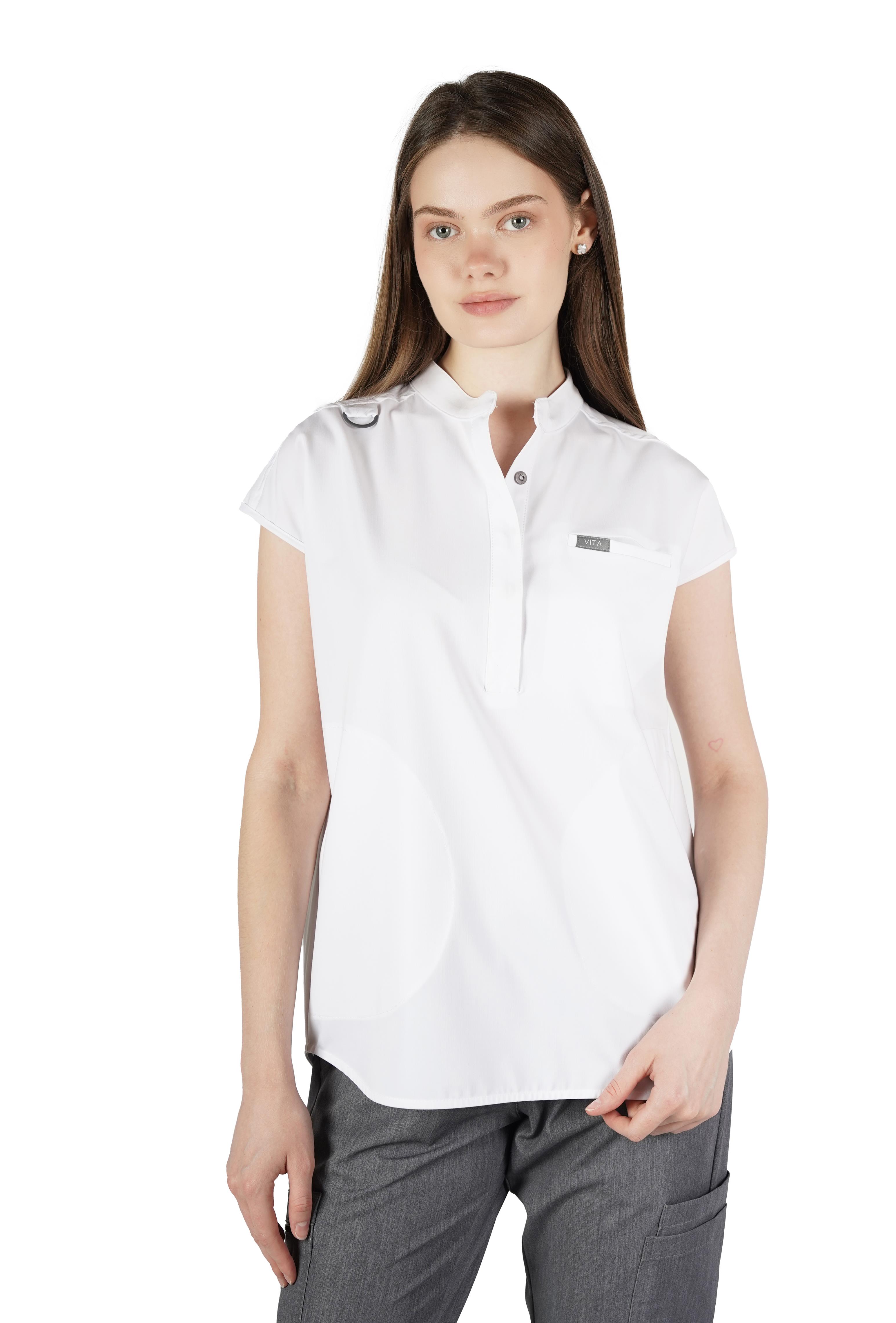 Elegante Vita Beyaz Üst Kadın Scrubs Cerrahi Forma - Medikal Giyim Uniform