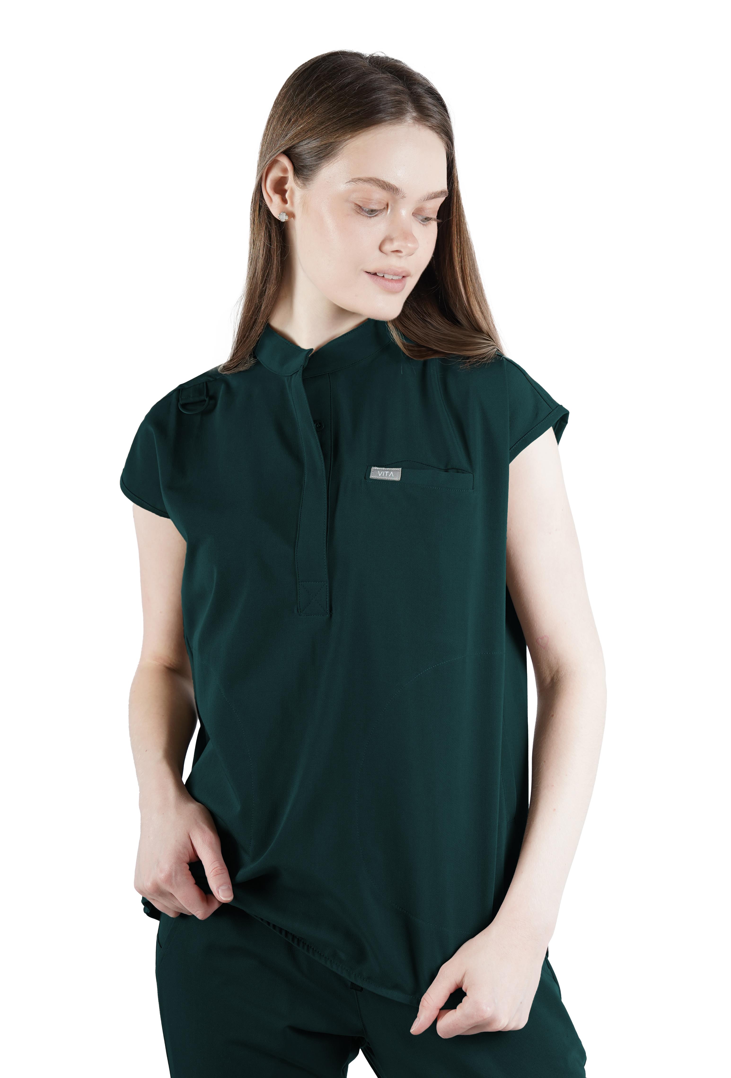 Elegante VITA Zümrüt Üst Kadın Scrubs Cerrahi Forma - Medikal Giyim Uniform