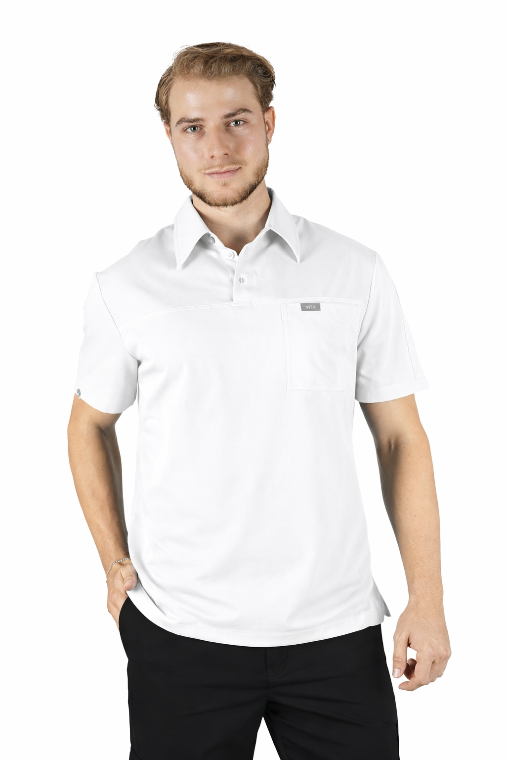 Gusto VITA Beyaz Üst Erkek Scrubs Cerrahi Forma - Medikal Giyim Uniform