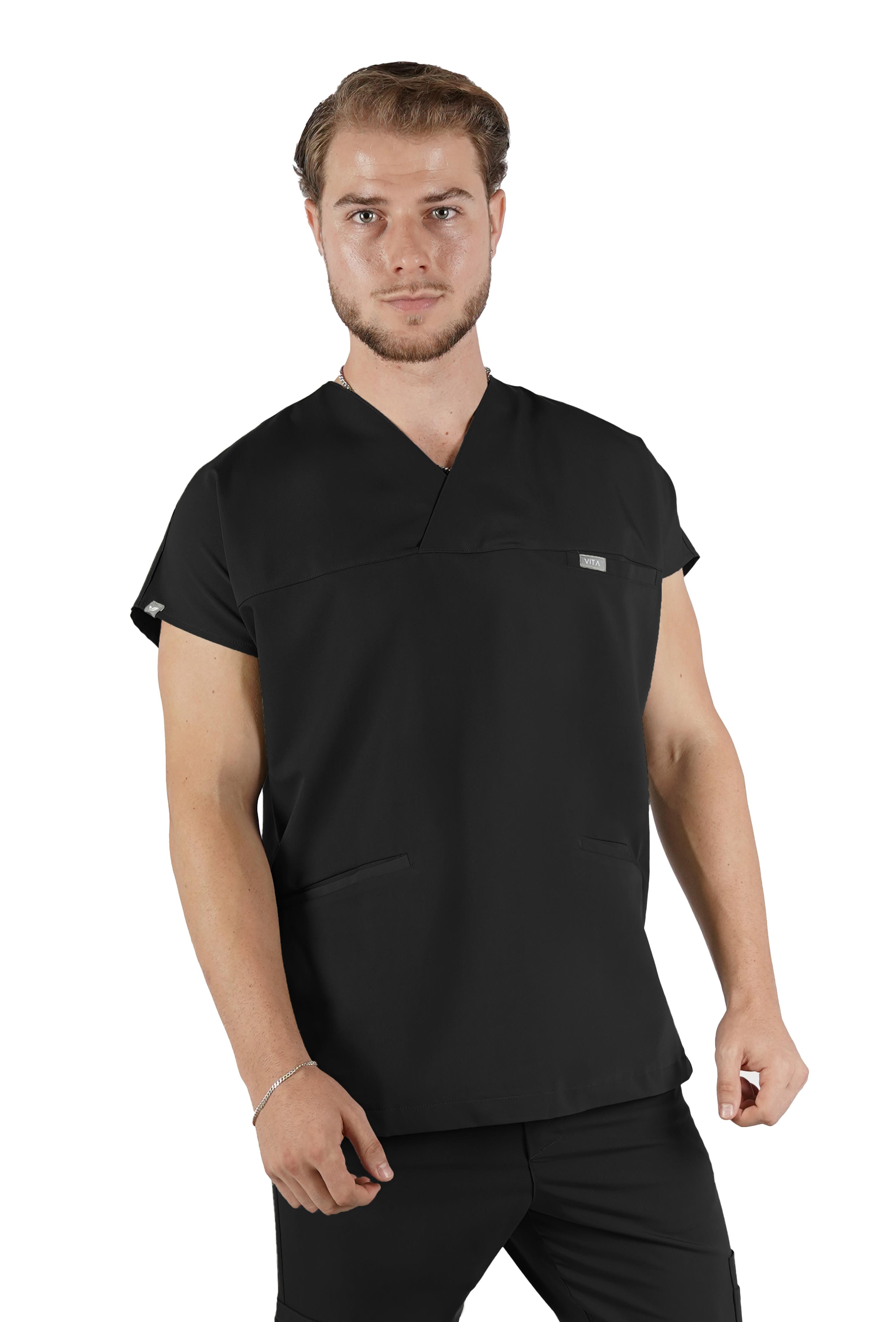 Largo Vita Siyah Üst Erkek Scrubs Cerrahi Forma - Medikal Giyim Uniform