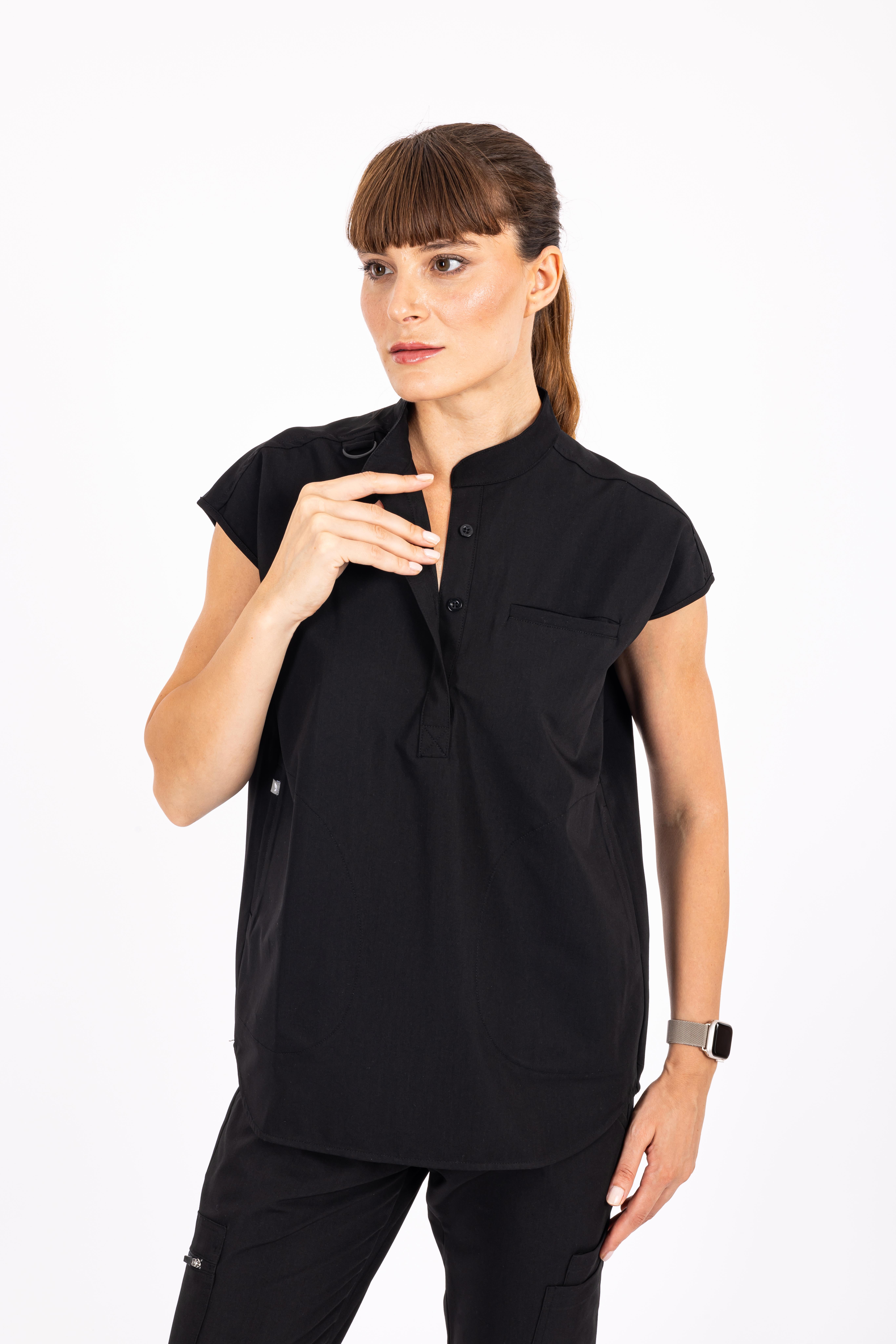 Elegante Vita Siyah Üst Kadın Scrubs Cerrahi Forma - Medikal Giyim Uniform