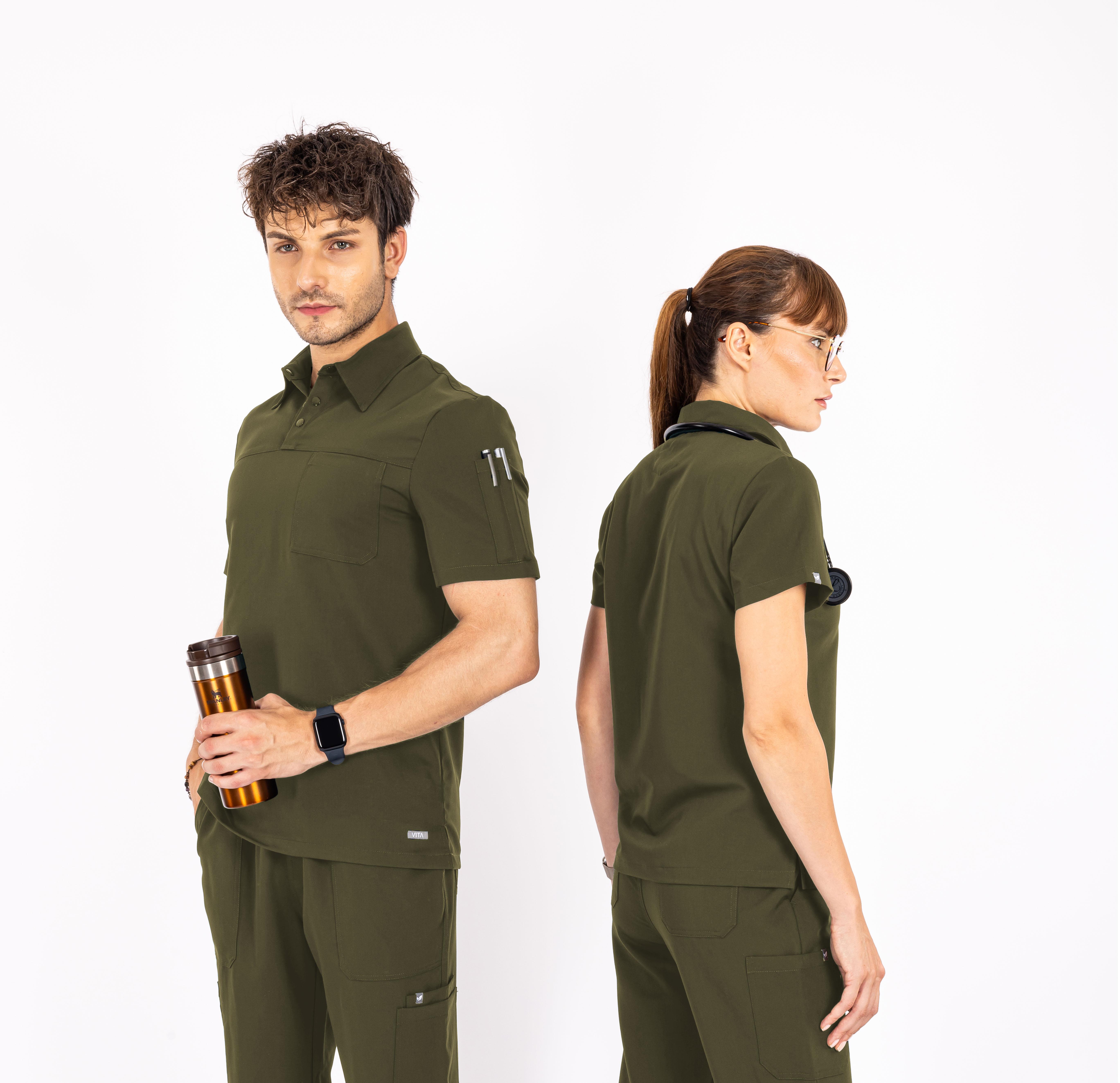 Gusto Vita Haki Üst Erkek Scrubs Cerrahi Forma - Medikal Giyim Uniform