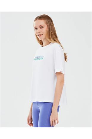Skechers S241199-100 Graphic W Sleeve Kadın Spor Tişört