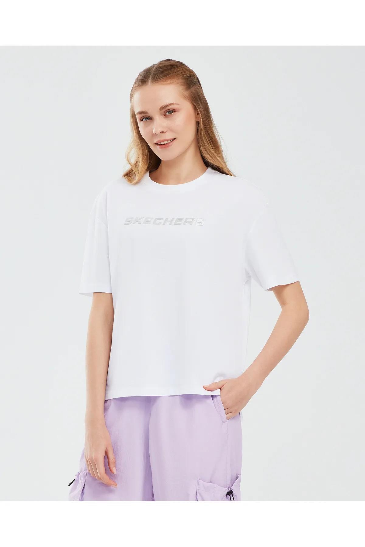 Skechers S241012-100 Graphic W Sleeve Kadın Spor Tişört