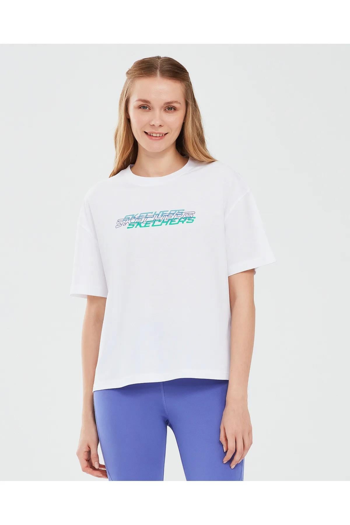 Skechers S241199-100 Graphic W Sleeve Kadın Spor Tişört