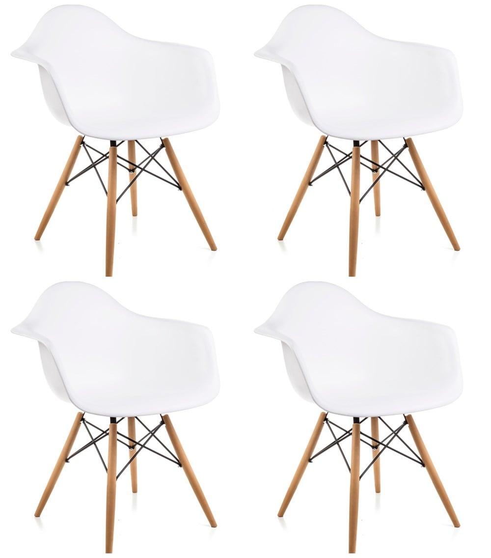 4 Adet Kolçaklı Beyaz Eames Sandalye