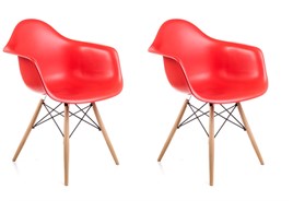 2 Adet Kolçaklı Kırmızı Eames Sandalye