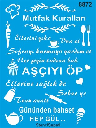 Mutfak kuralları -Stencil Boyama Şablonu 30x40