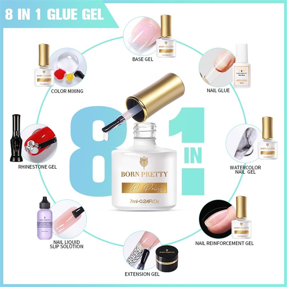 BORN PRETTY  8 IN 1 GLUE UV GEL ( ÇOK FONKSİYONLU JEL ) 7ml