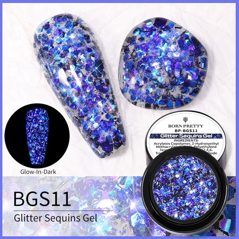 BORN PRETTY LUMINOUS GLITTER GEL (SİMLİ PULLU KARANLIKTA PARLAYAN UV JEL)  BGS11