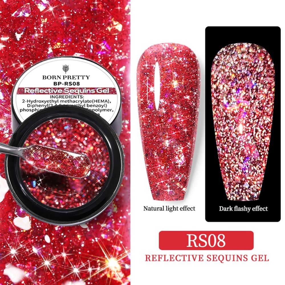 BORN PRETTY REFLECTIVE SQUINS GEL (SİMLİ PULLU REFLEKTÖRLÜ UV JEL)  RS08