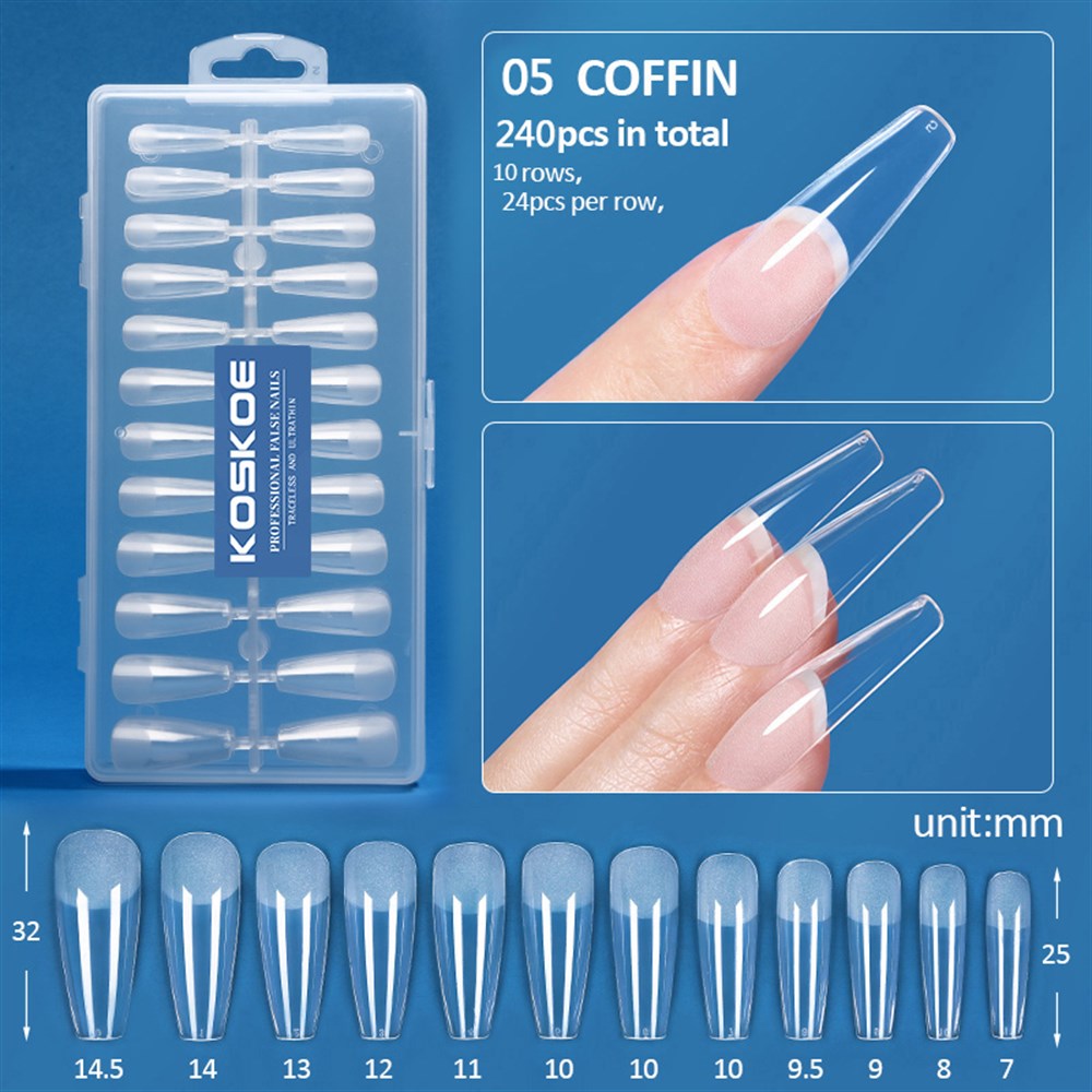 KOSKOE 240 PARÇA ŞEFFAF ULTRA İNCE DAYANIKLI TİPS COFFIN MODEL 0
