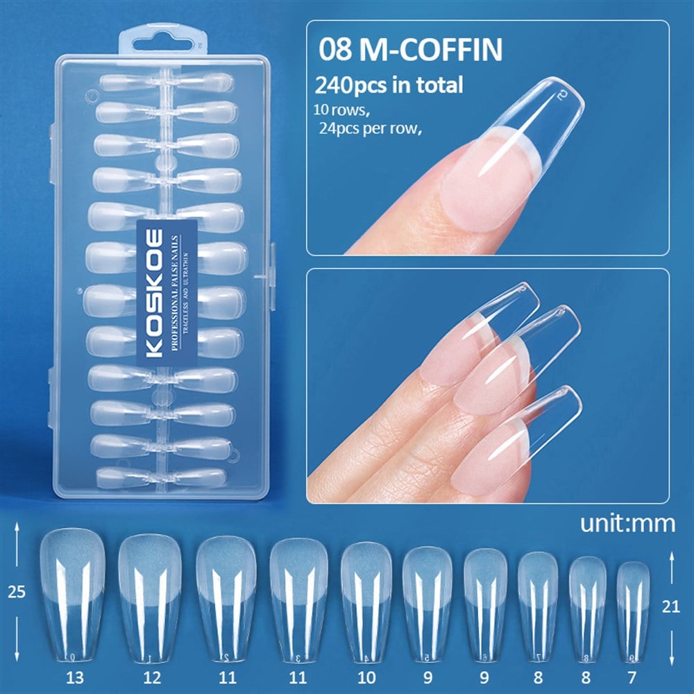 KOSKOE 240 PARÇA ŞEFFAF ULTRA İNCE DAYANIKLI TİPS M-COFFIN MODEL 08