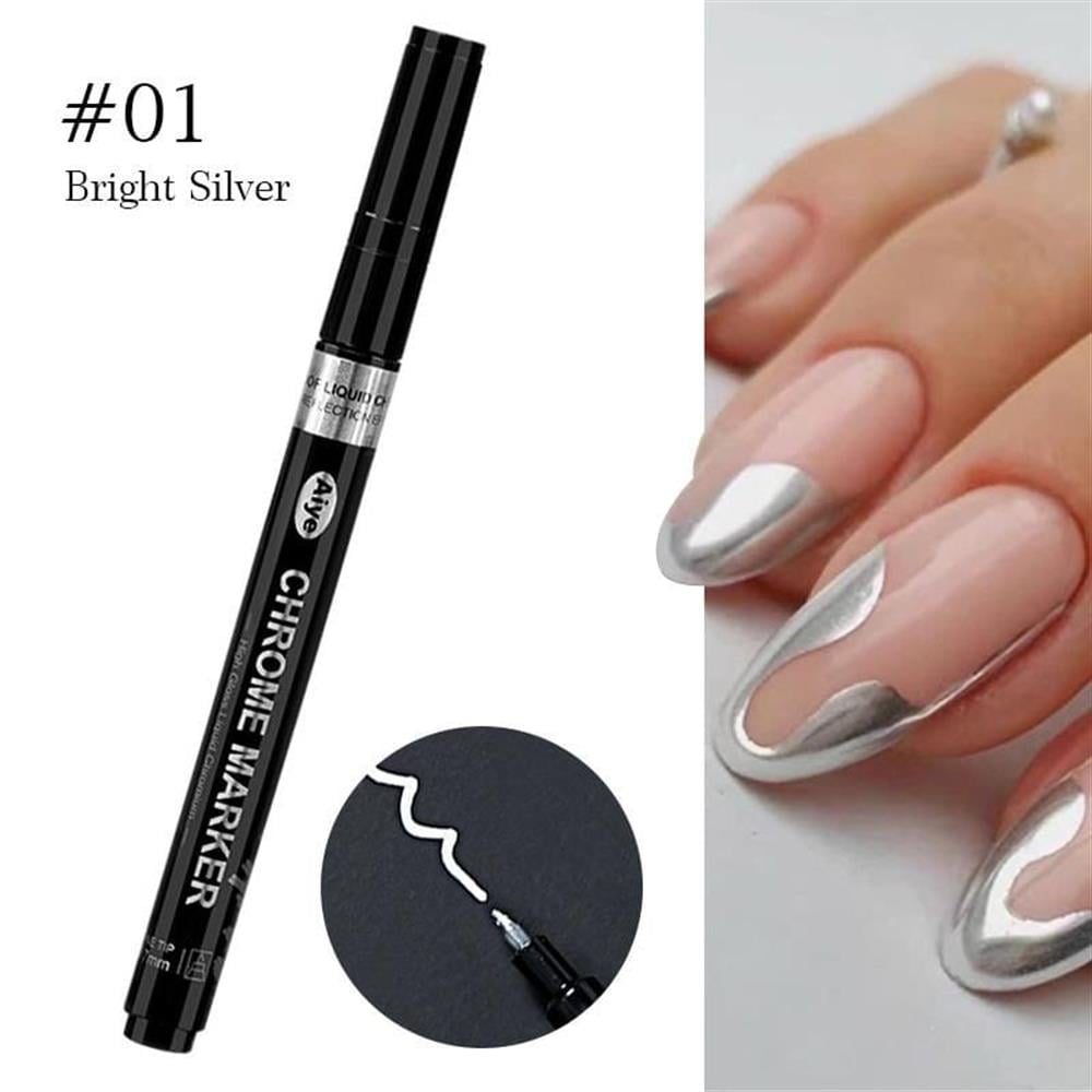 METALLIC GRAFFITY PEN Hızlı Kuruyan Suya Dayanıklı Metalik Nail Art Çizim Kalemi 01 Bright Silver 