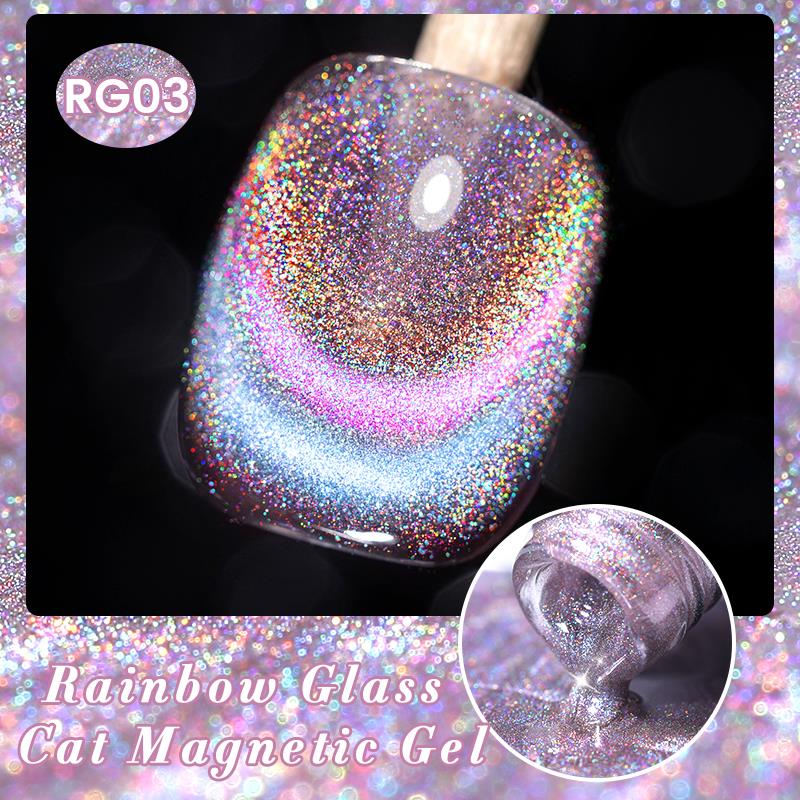 BORN PRETTY 10ml Rainbow Glass Cat Magnetic Gel Nail Polish RG03