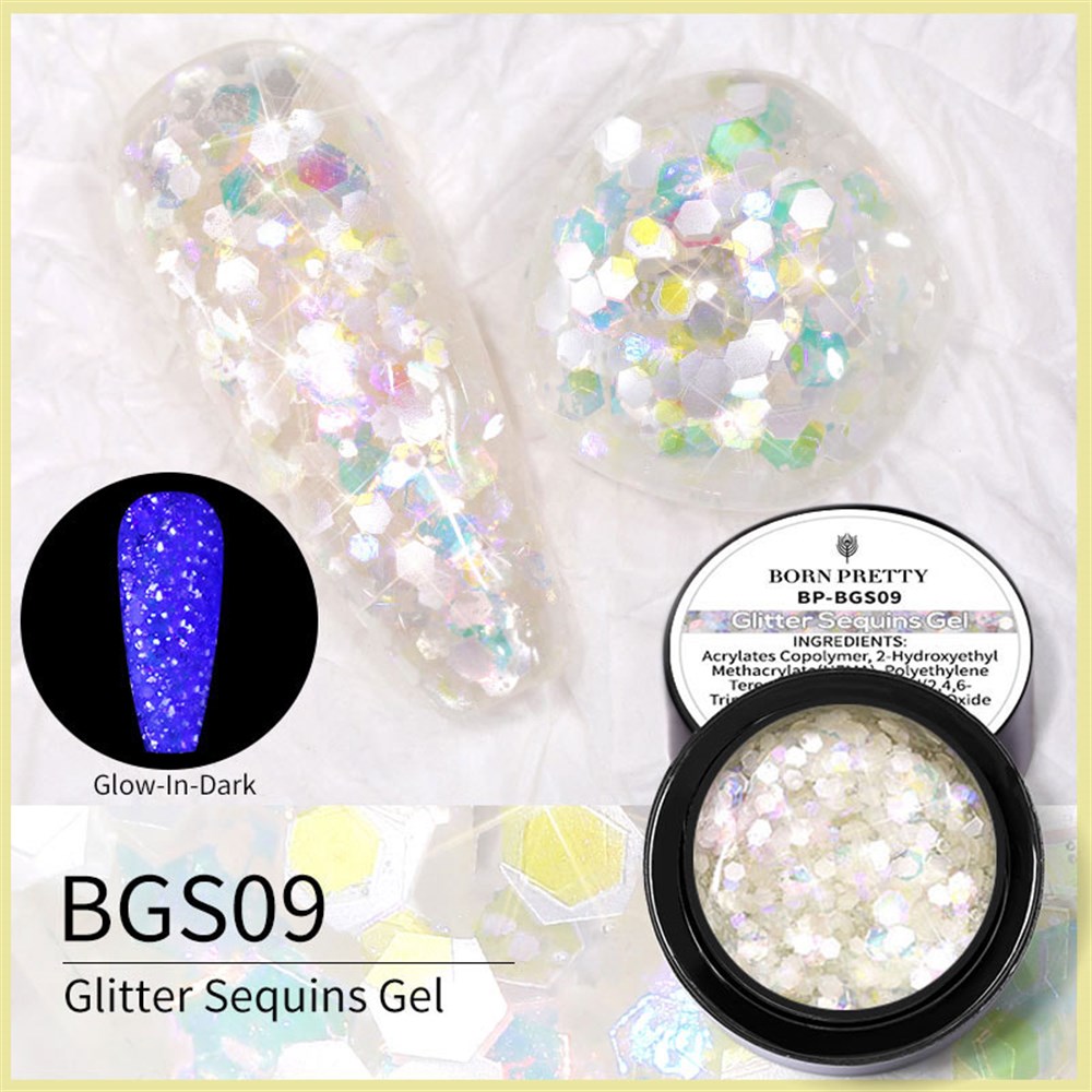BORN PRETTY LUMINOUS GLITTER GEL (SİMLİ PULLU KARANLIKTA PARLAYAN UV JEL)  BGS09