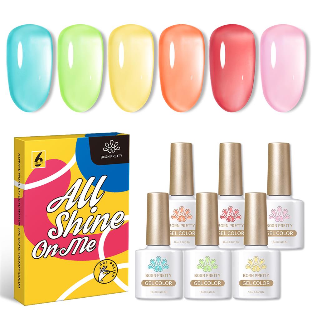 BORN PRETTY New Design 6pcs/set 10ml Sea Glass Series Jelly Gel Nail Polish Kit