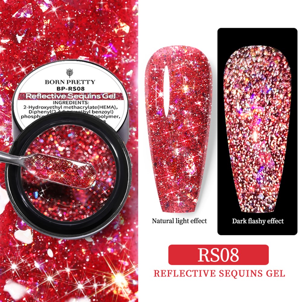 BORN PRETTY REFLECTIVE SQUINS GEL (SİMLİ PULLU REFLEKTÖRLÜ UV JEL)  RS08