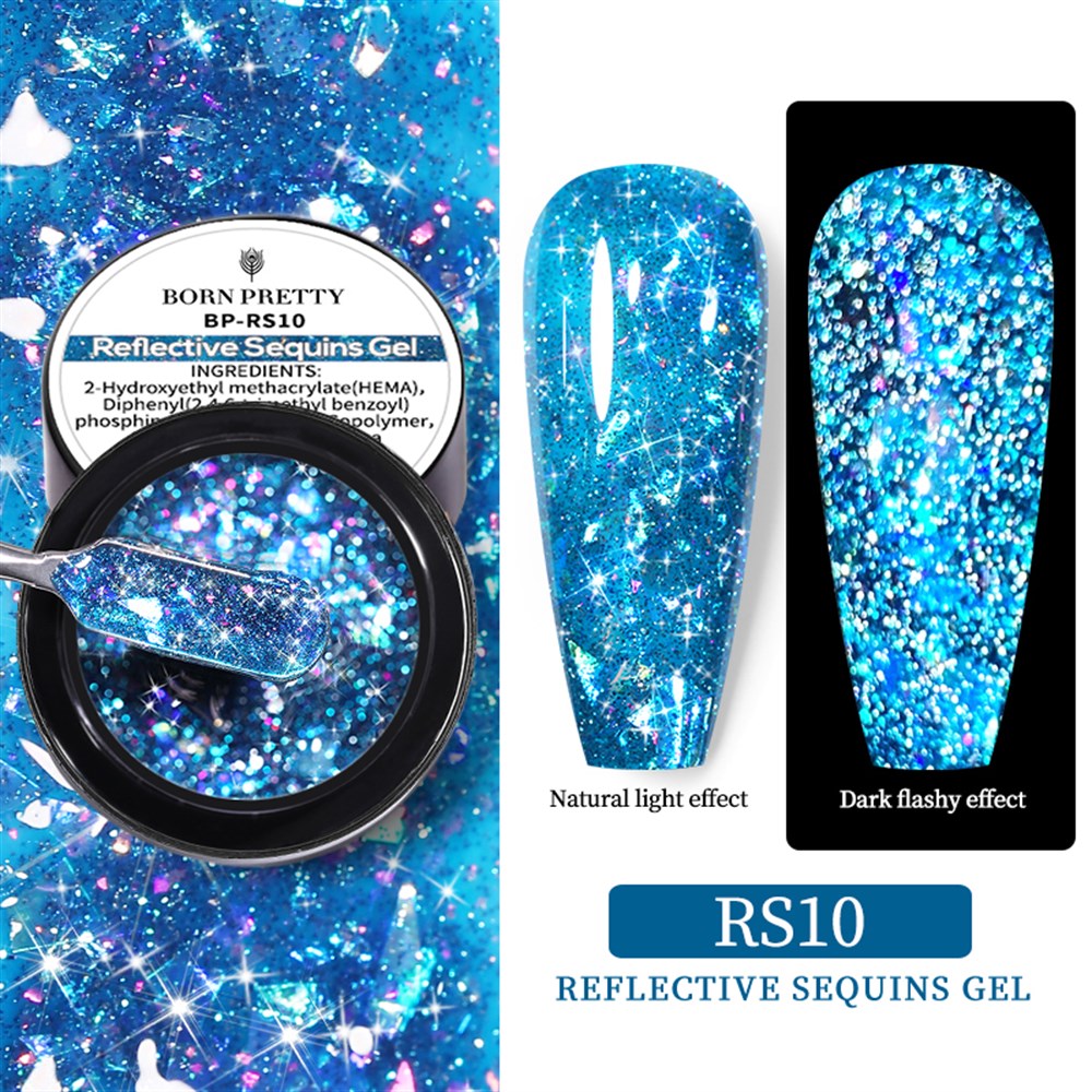 BORN PRETTY REFLECTIVE SQUINS GEL (SİMLİ PULLU REFLEKTÖRLÜ UV JEL)  RS10