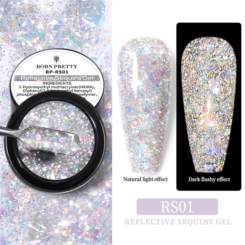 BORN PRETTY REFLECTIVE SQUINS GEL (SİMLİ PULLU REFLEKTÖRLÜ UV JEL)  RS01