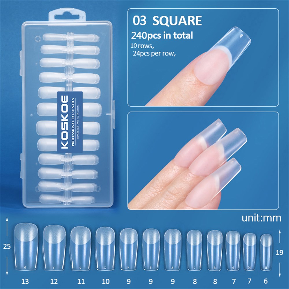 KOSKOE 240 PARÇA ŞEFFAF ULTRA İNCE DAYANIKLI TİPS SQUARE  MODEL 03