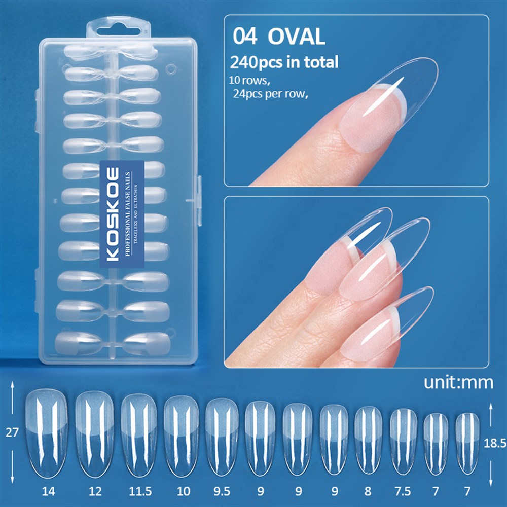 KOSKOE 240 PARÇA ŞEFFAF ULTRA İNCE DAYANIKLI TİPS OVAL MODEL 04