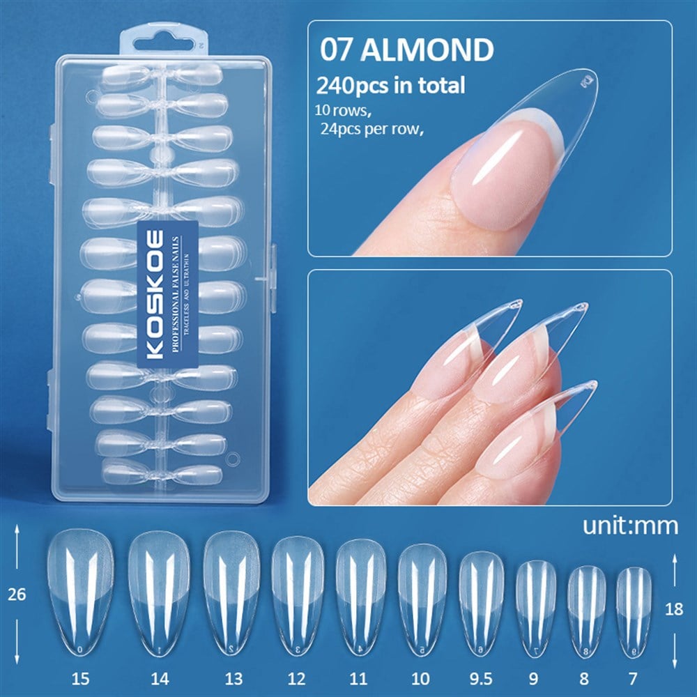 KOSKOE 240 PARÇA ŞEFFAF ULTRA İNCE DAYANIKLI TİPS ALMOND MODEL 07