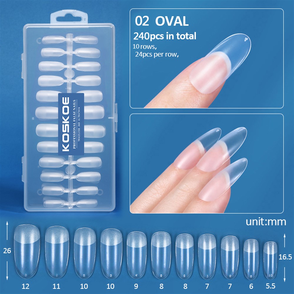 KOSKOE 240 PARÇA ŞEFFAF ULTRA İNCE DAYANIKLI TİPS OVAL MODEL 02