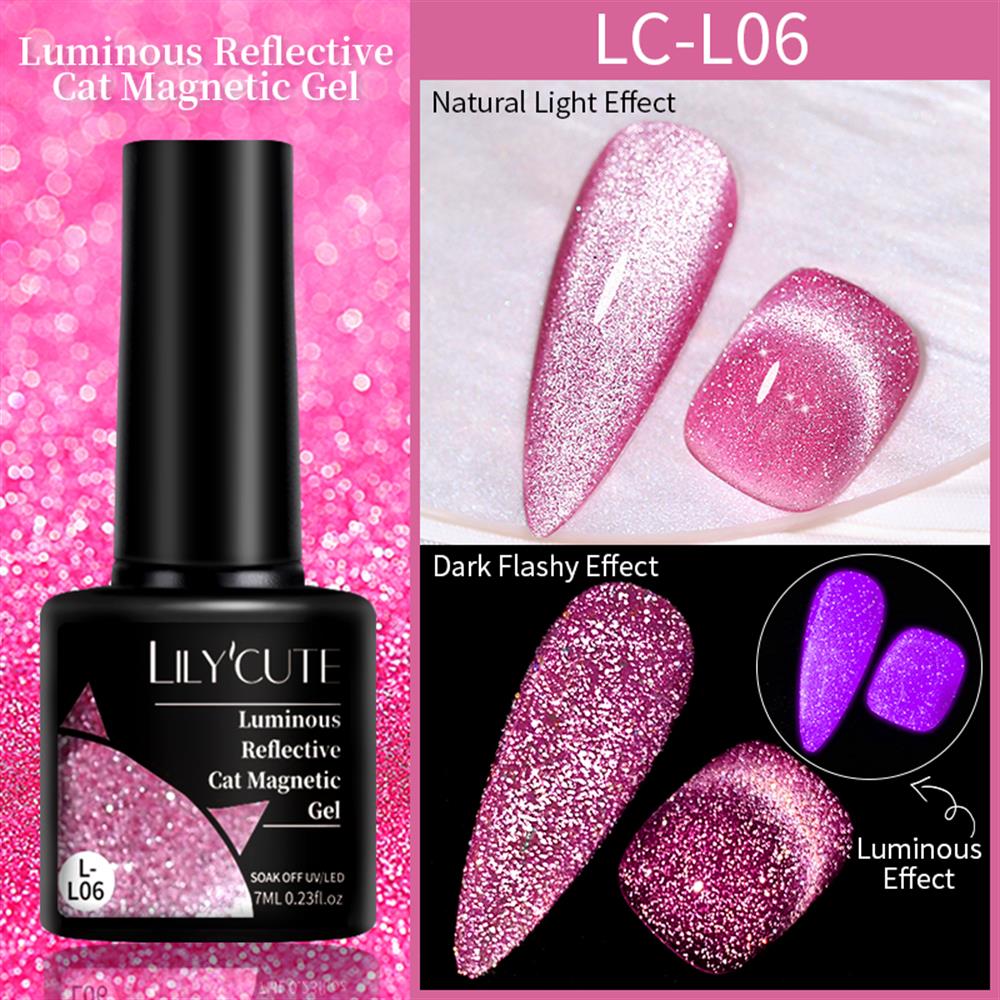 Lily'Cute 7ml Luminous Reflective Cat Magnetic Uv Nail Gel (Karanlıkta ve Flash Işığında Ekstra Parlayan Kedi Gözü Kalıcı Oje) LC-L06