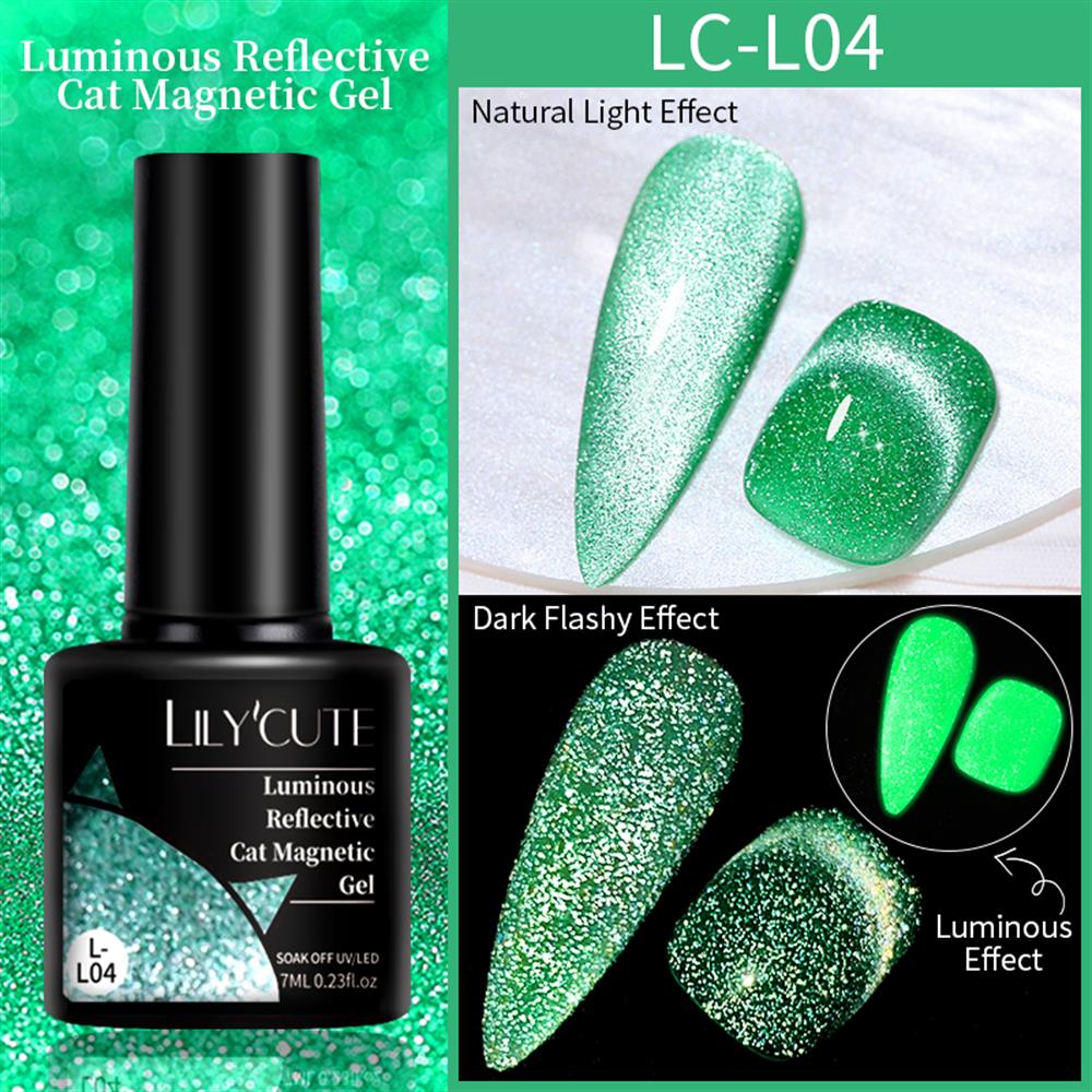 Lily'Cute 7ml Luminous Reflective Cat Magnetic Uv Nail Gel (Karanlıkta ve Flash Işığında Ekstra Parlayan Kedi Gözü Kalıcı Oje) LC-L04