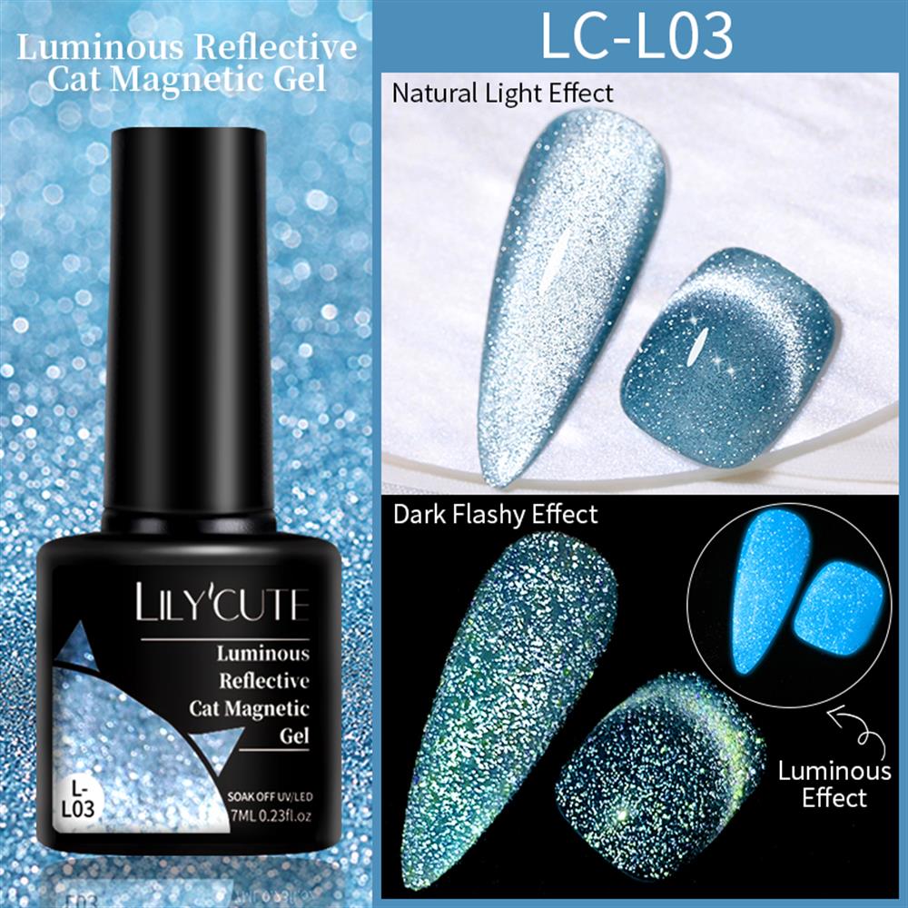 Lily'Cute 7ml Luminous Reflective Cat Magnetic Uv Nail Gel (Karanlıkta ve Flash Işığında Ekstra Parlayan Kedi Gözü Kalıcı Oje) LC-L03