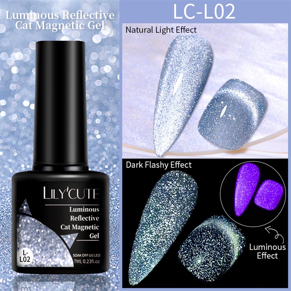 Lily'Cute 7ml Luminous Reflective Cat Magnetic Uv Nail Gel (Karanlıkta ve Flash Işığında Ekstra Parlayan Kedi Gözü Kalıcı Oje) LC-L02