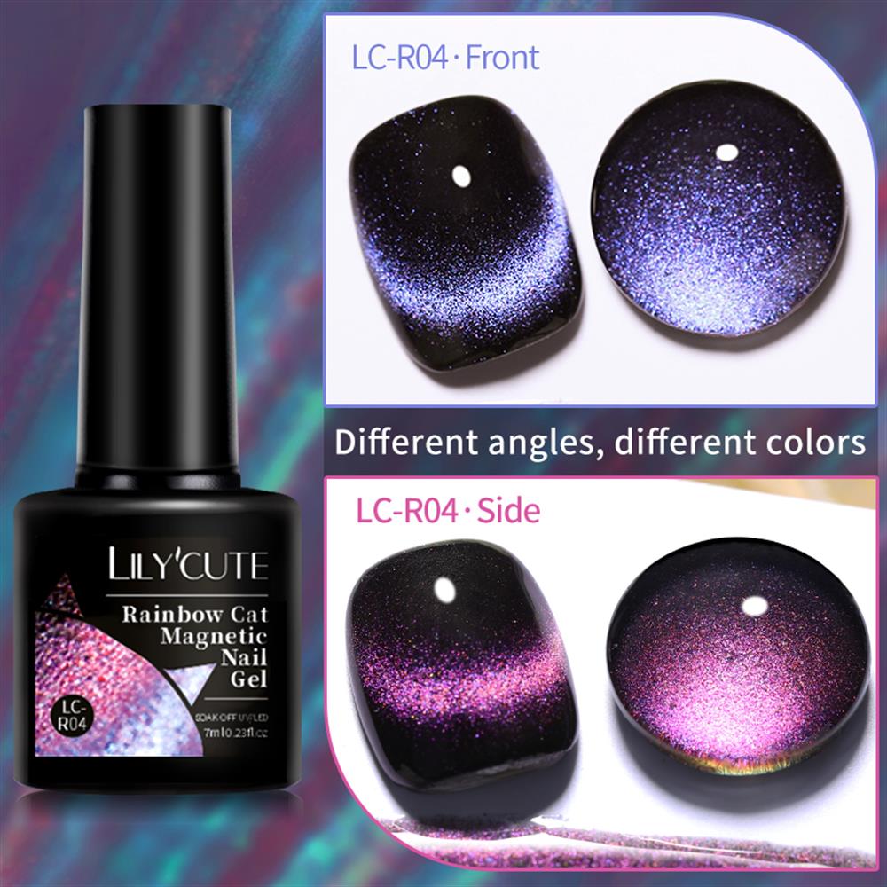 Lily'Cute Rainbow 7ml Cat Magnetic Uv Nail Gel ( Çift Renk Yansimali Gökkuşağı Kedi Gözü Kalıcı Oje) LC-R04