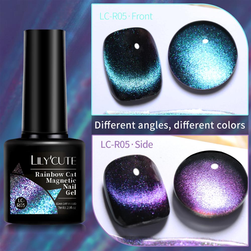 Lily'Cute Rainbow 7ml Cat Magnetic Uv Nail Gel ( Çift Renk Yansimali Gökkuşağı Kedi Gözü Kalıcı Oje) LC-R05