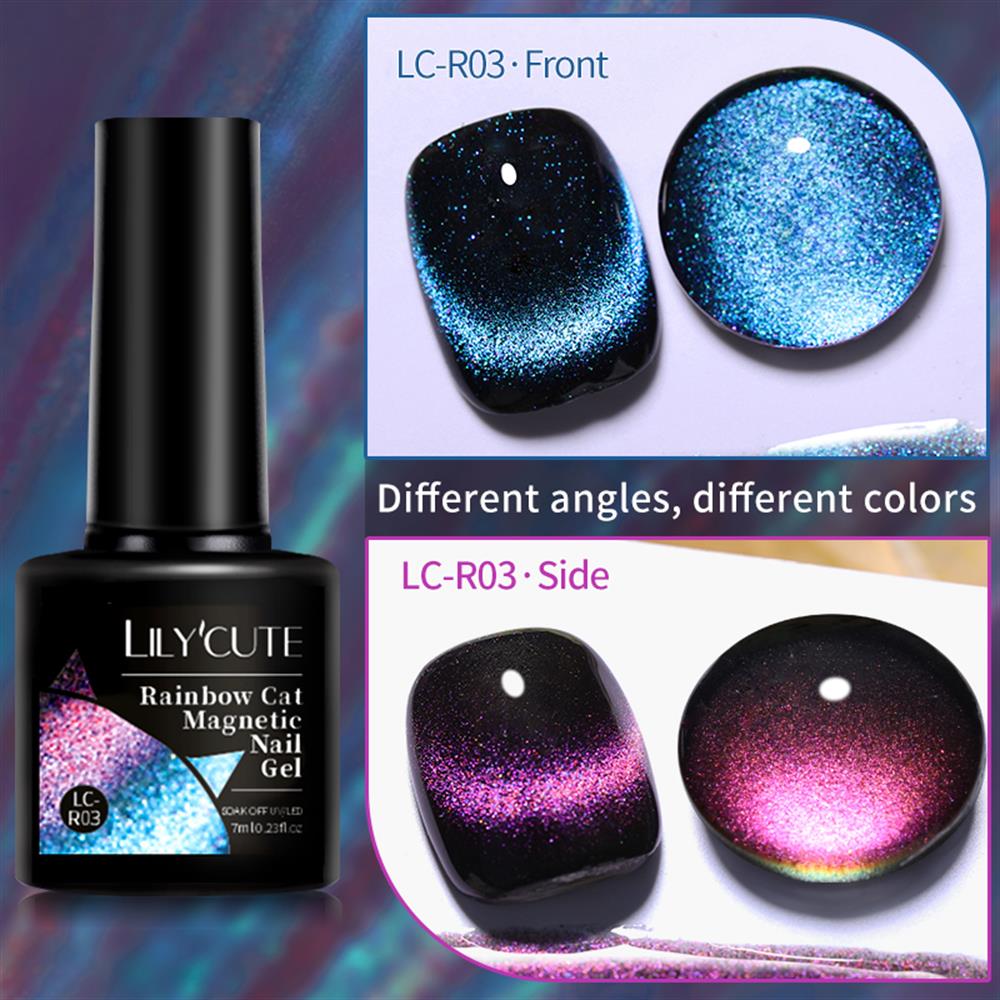 Lily'Cute Rainbow 7ml Cat Magnetic Uv Nail Gel ( Çift Renk Yansimali Gökkuşağı Kedi Gözü Kalıcı Oje) LC-R03