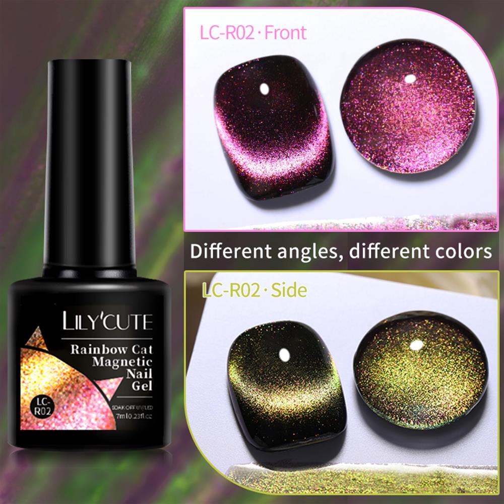 Lily'Cute Rainbow 7ml Cat Magnetic Uv Nail Gel ( Çift Renk Yansimali Gökkuşağı Kedi Gözü Kalıcı Oje) LC-R02