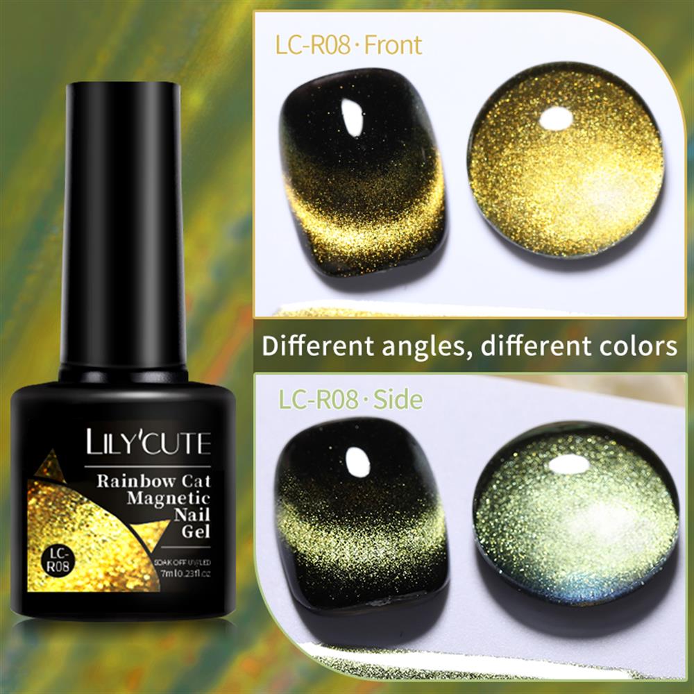 Lily'Cute Rainbow 7ml Cat Magnetic Uv Nail Gel ( Çift Renk Yansimali Gökkuşağı Kedi Gözü Kalıcı Oje) LC-R08