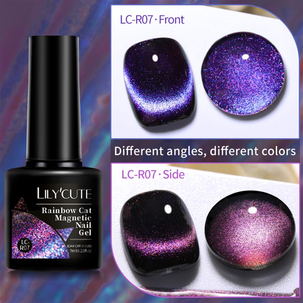Lily'Cute Rainbow 7ml Cat Magnetic Uv Nail Gel ( Çift Renk Yansimali Gökkuşağı Kedi Gözü Kalıcı Oje) LC-R07